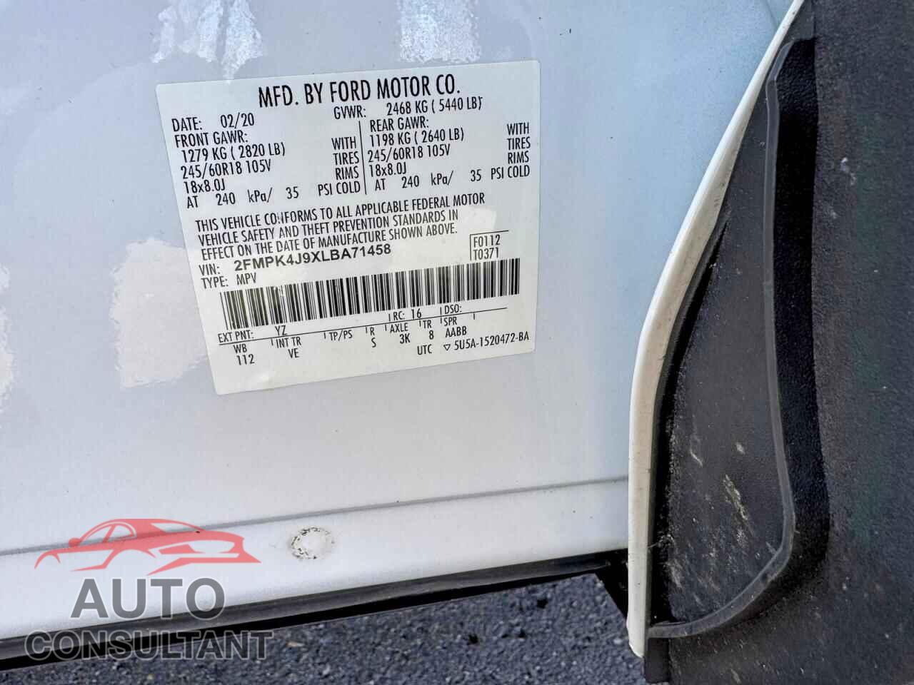 FORD EDGE 2020 - 2FMPK4J9XLBA71458