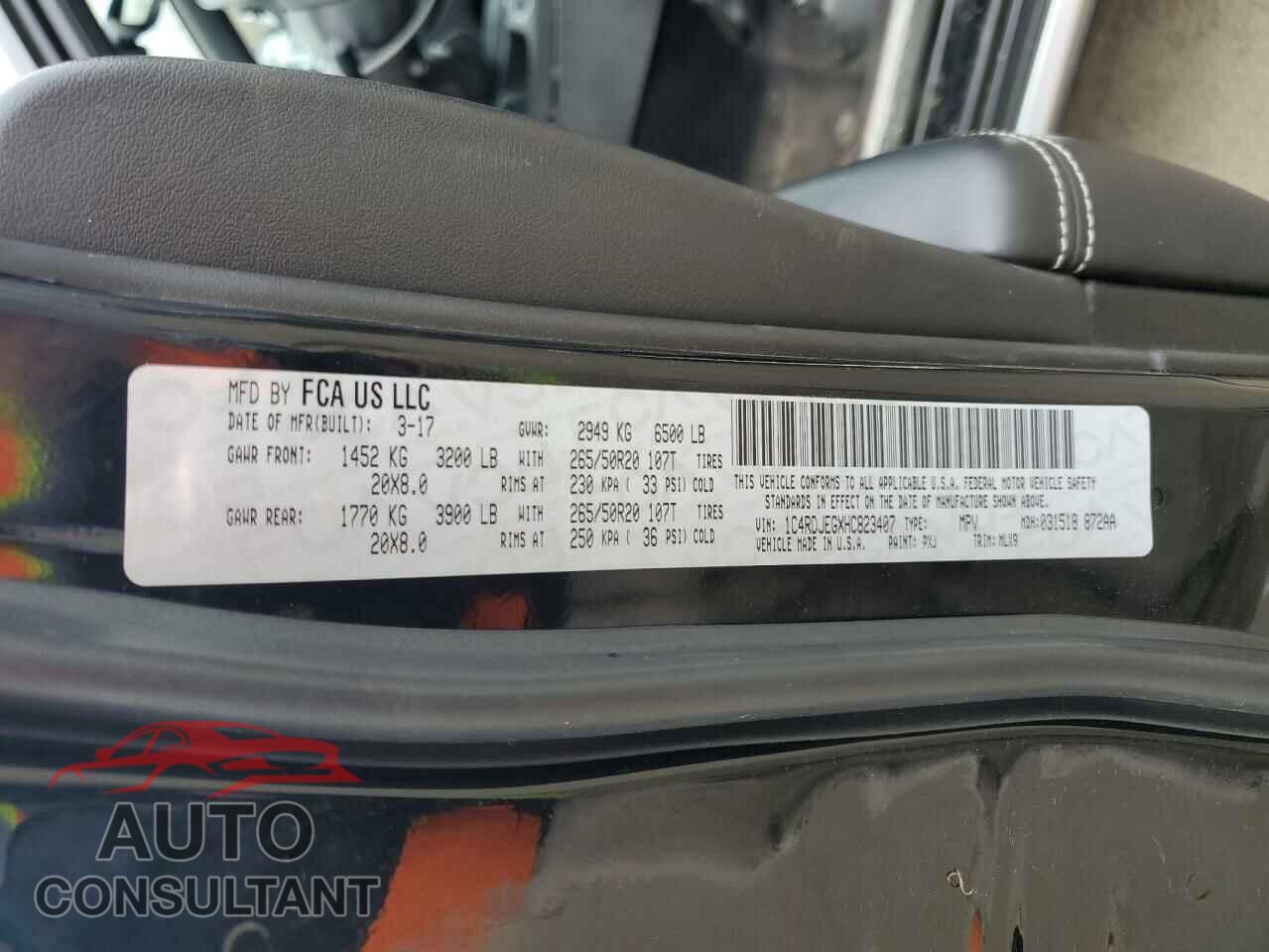 DODGE DURANGO 2017 - 1C4RDJEGXHC823407