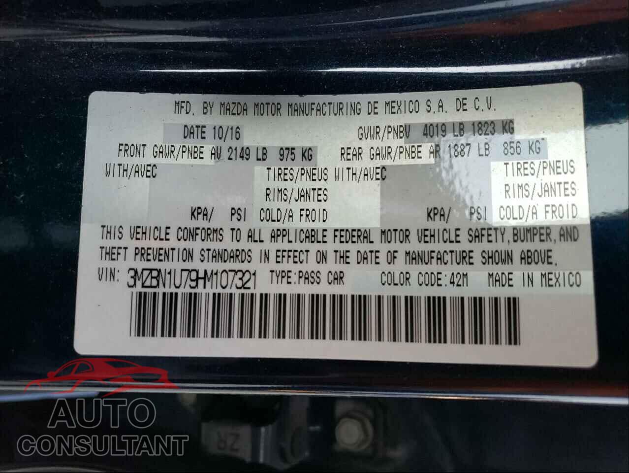 MAZDA 3 2017 - 3MZBN1U79HM107321