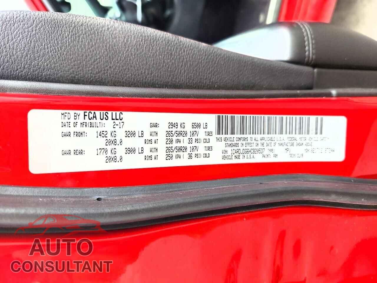 DODGE DURANGO 2017 - 1C4RDJDG6HC820537