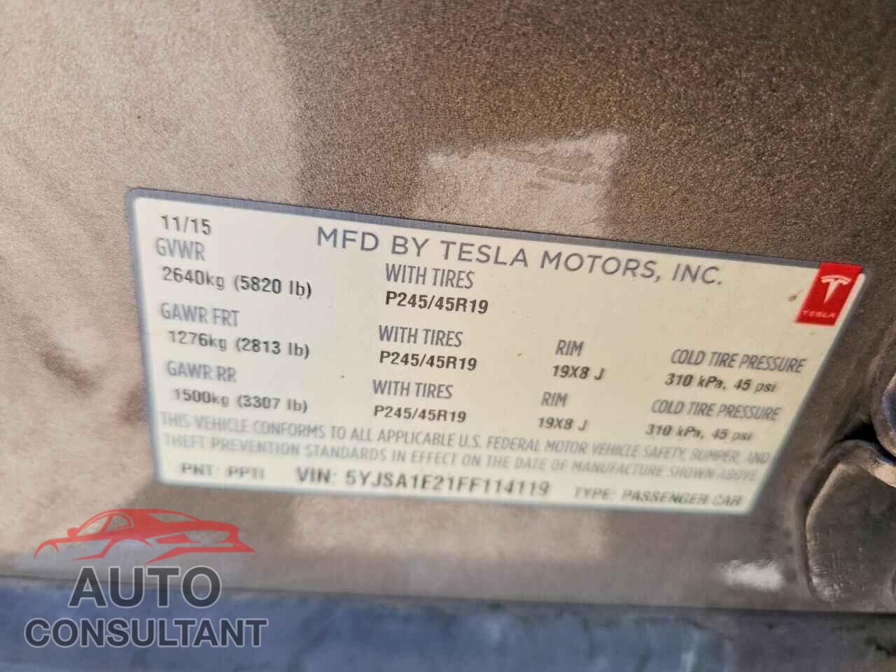 TESLA MODEL S 2015 - 5YJSA1E21FF114119