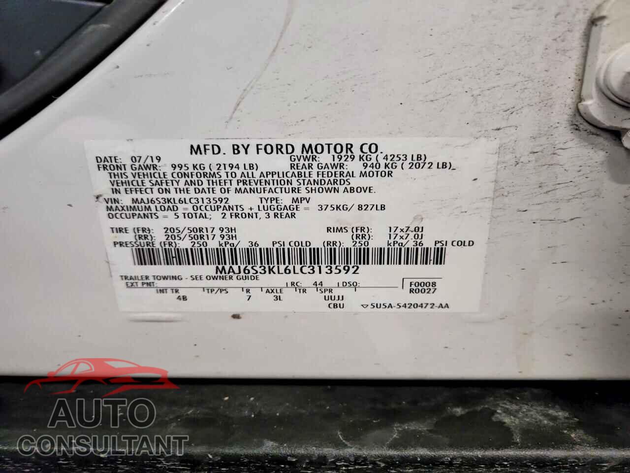 FORD ECOSPORT 2020 - MAJ6S3KL6LC313592