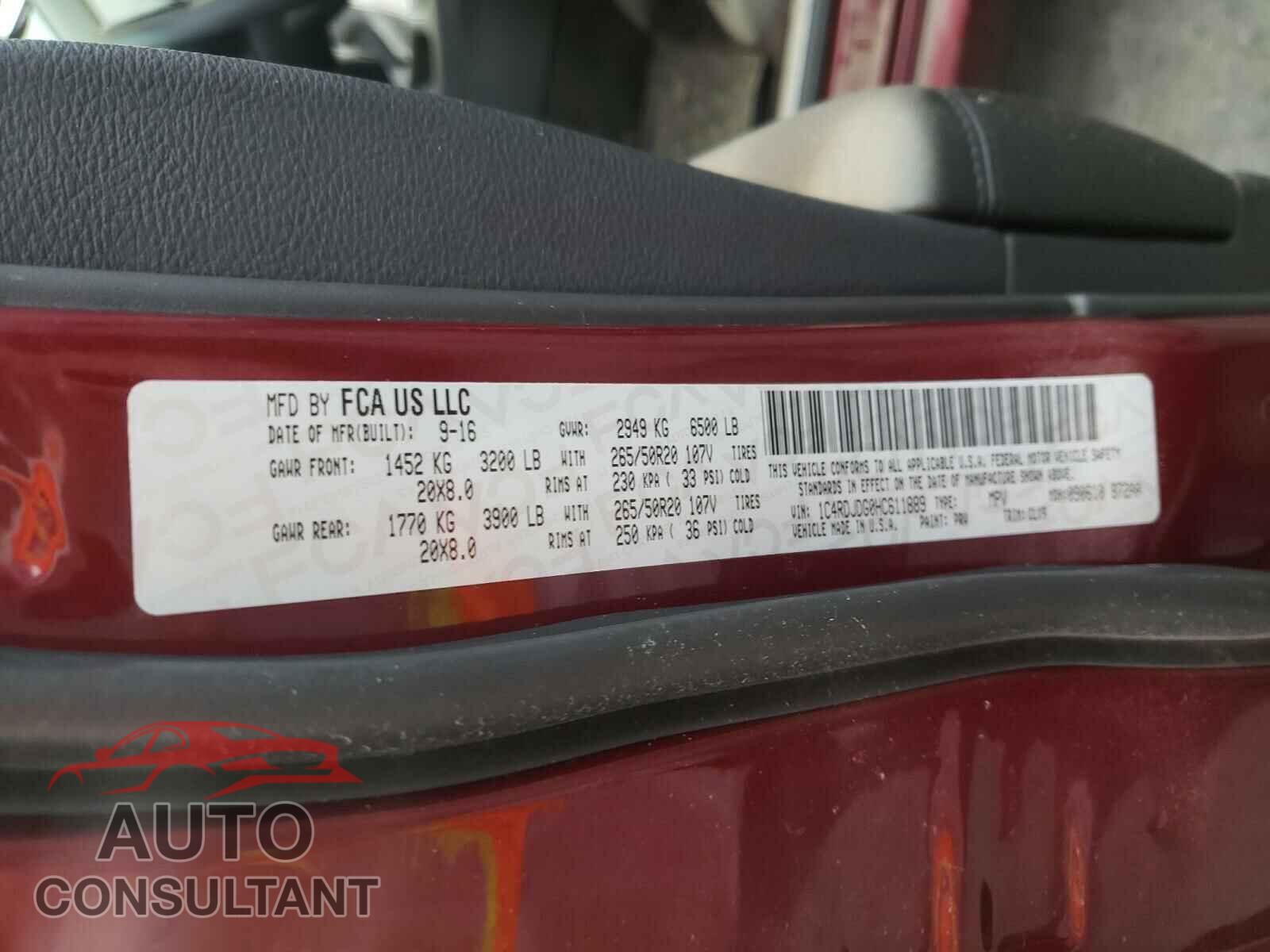 DODGE DURANGO 2017 - 1C4RDJDG0HC611889