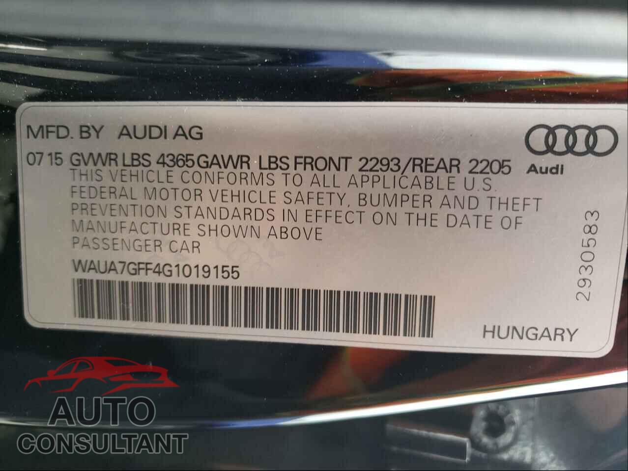AUDI A3 2016 - WAUA7GFF4G1019155