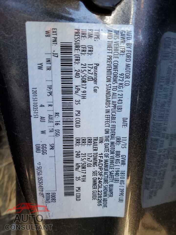FORD FOCUS 2016 - 1FADP3F24GL228265