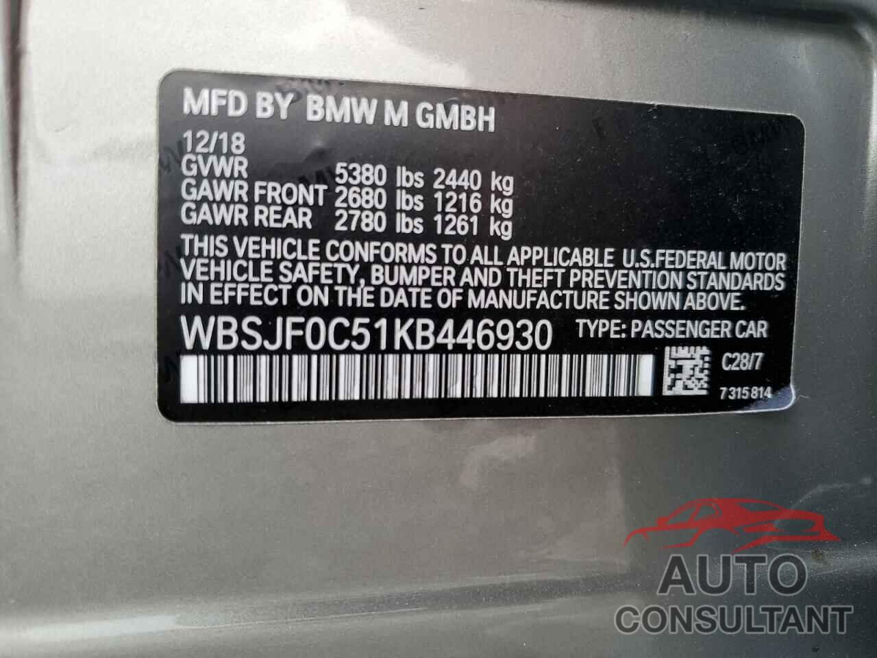 BMW M5 2019 - WBSJF0C51KB446930