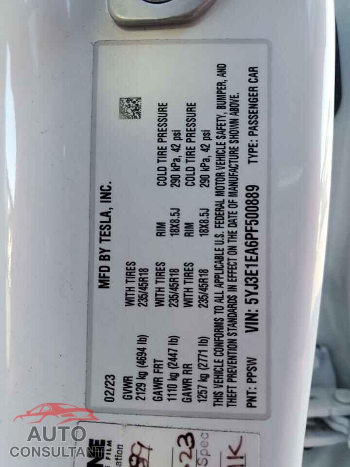 TESLA MODEL 3 2023 - 5YJ3E1EA6PF500889