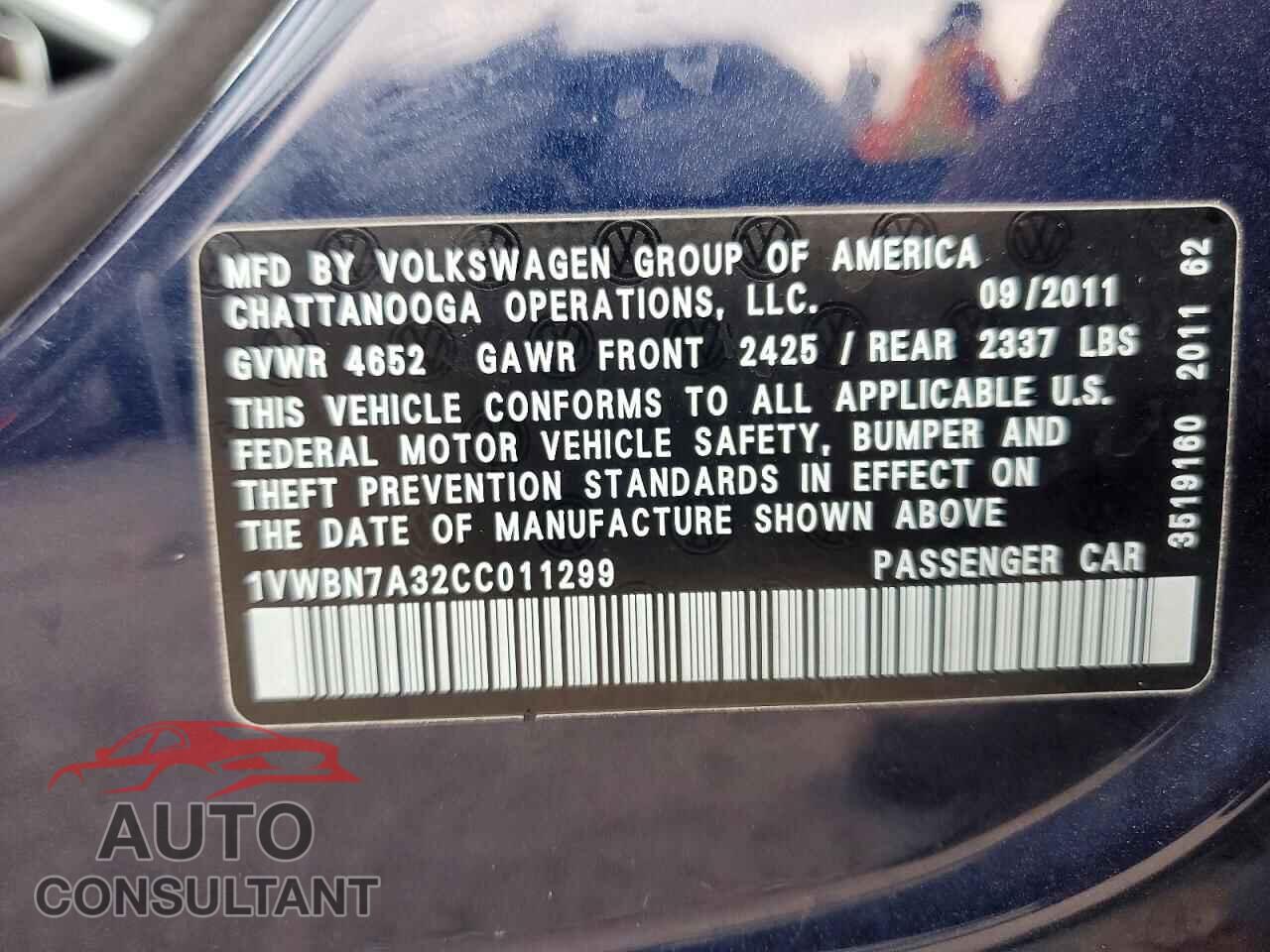 VOLKSWAGEN PASSAT 2012 - 1VWBN7A32CC011299