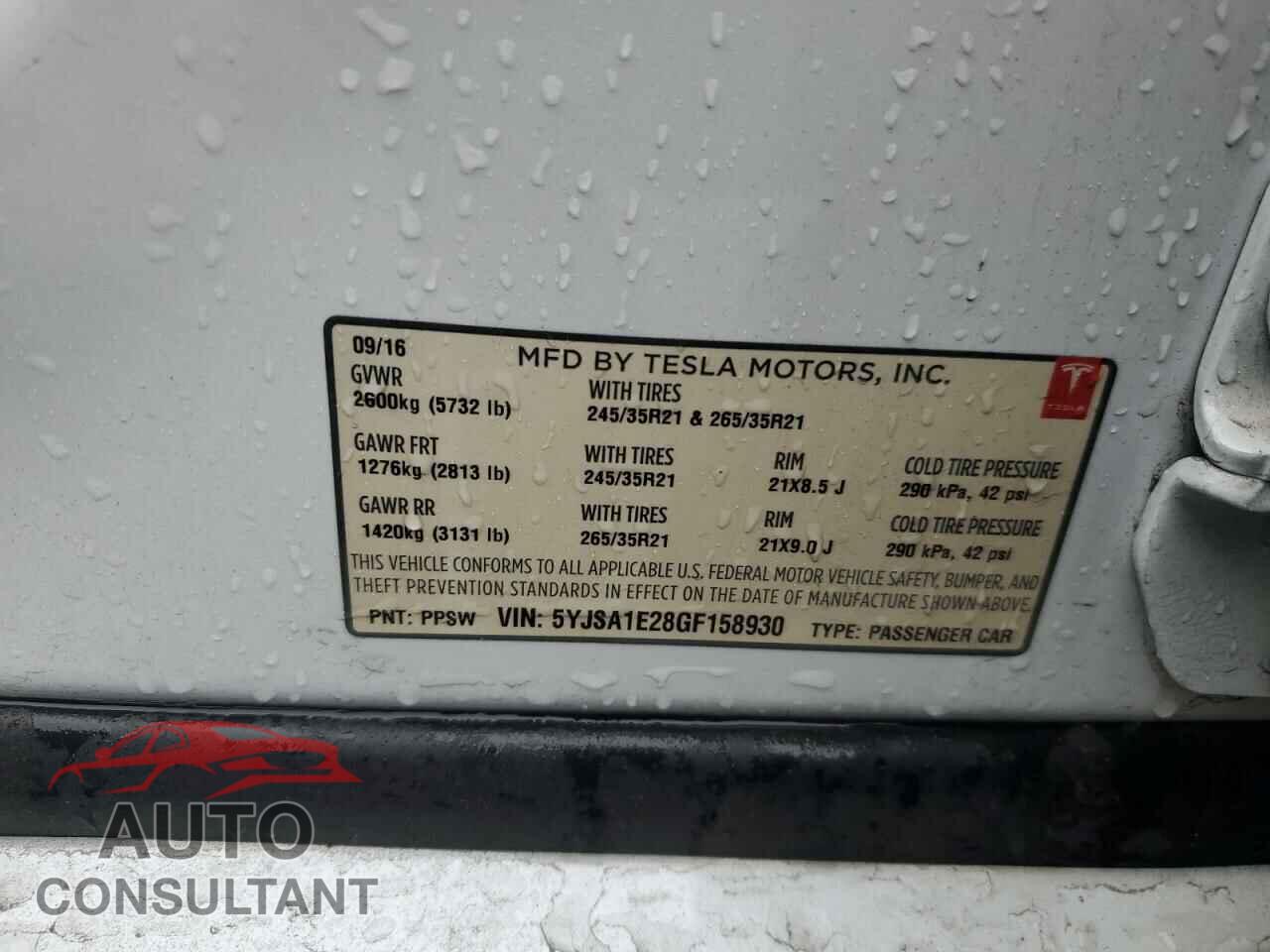 TESLA MODEL S 2016 - 5YJSA1E28GF158930