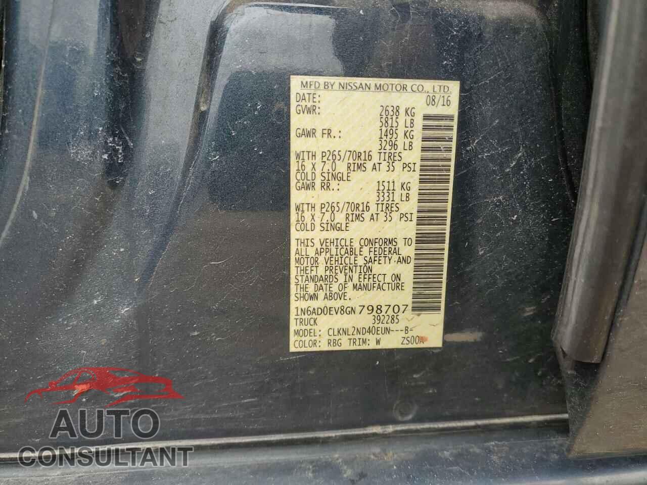 NISSAN FRONTIER 2016 - 1N6AD0EV8GN798707