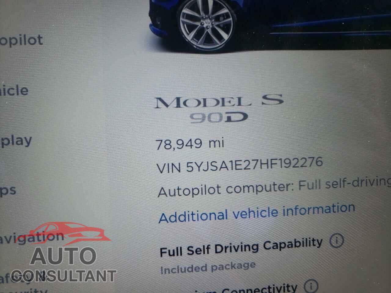 TESLA MODEL S 2017 - 5YJSA1E27HF192276