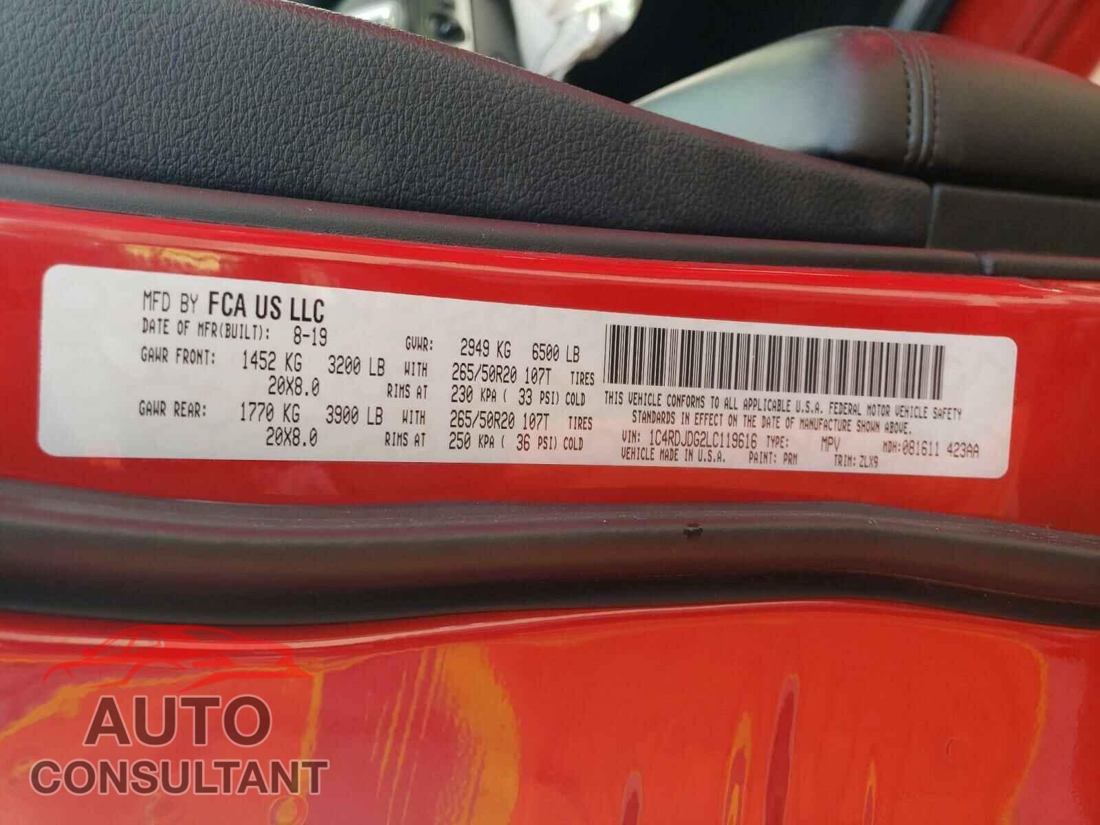 DODGE DURANGO 2020 - 1C4RDJDG2LC119616