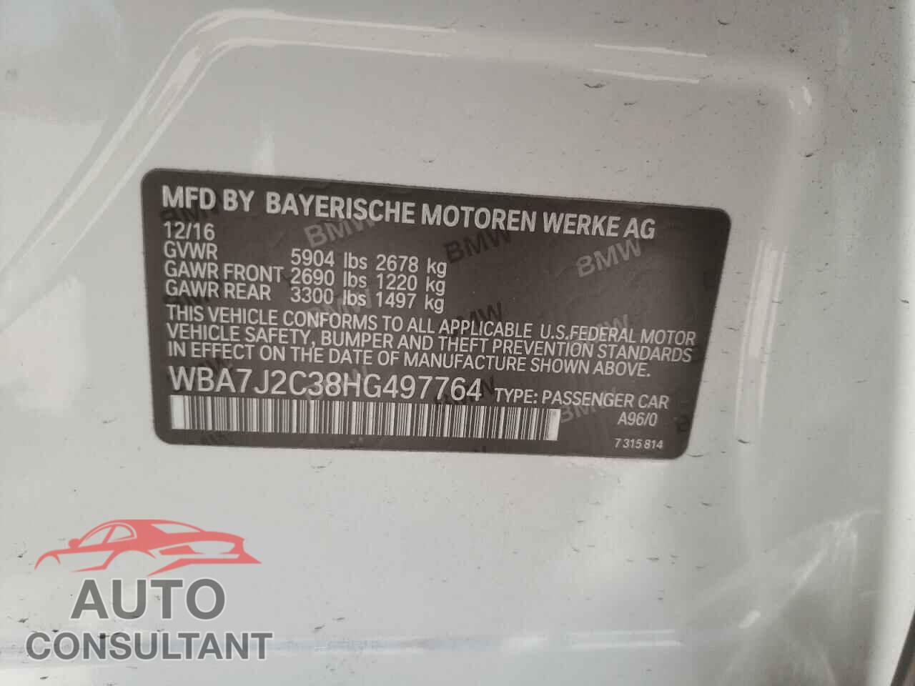 BMW 7 SERIES 2017 - WBA7J2C38HG497764