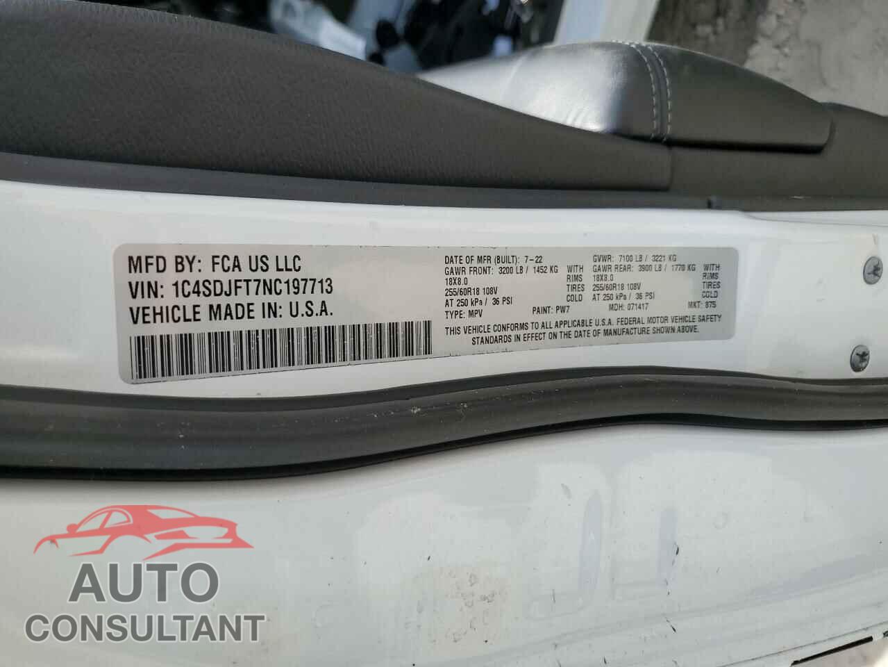 DODGE DURANGO 2022 - 1C4SDJFT7NC197713