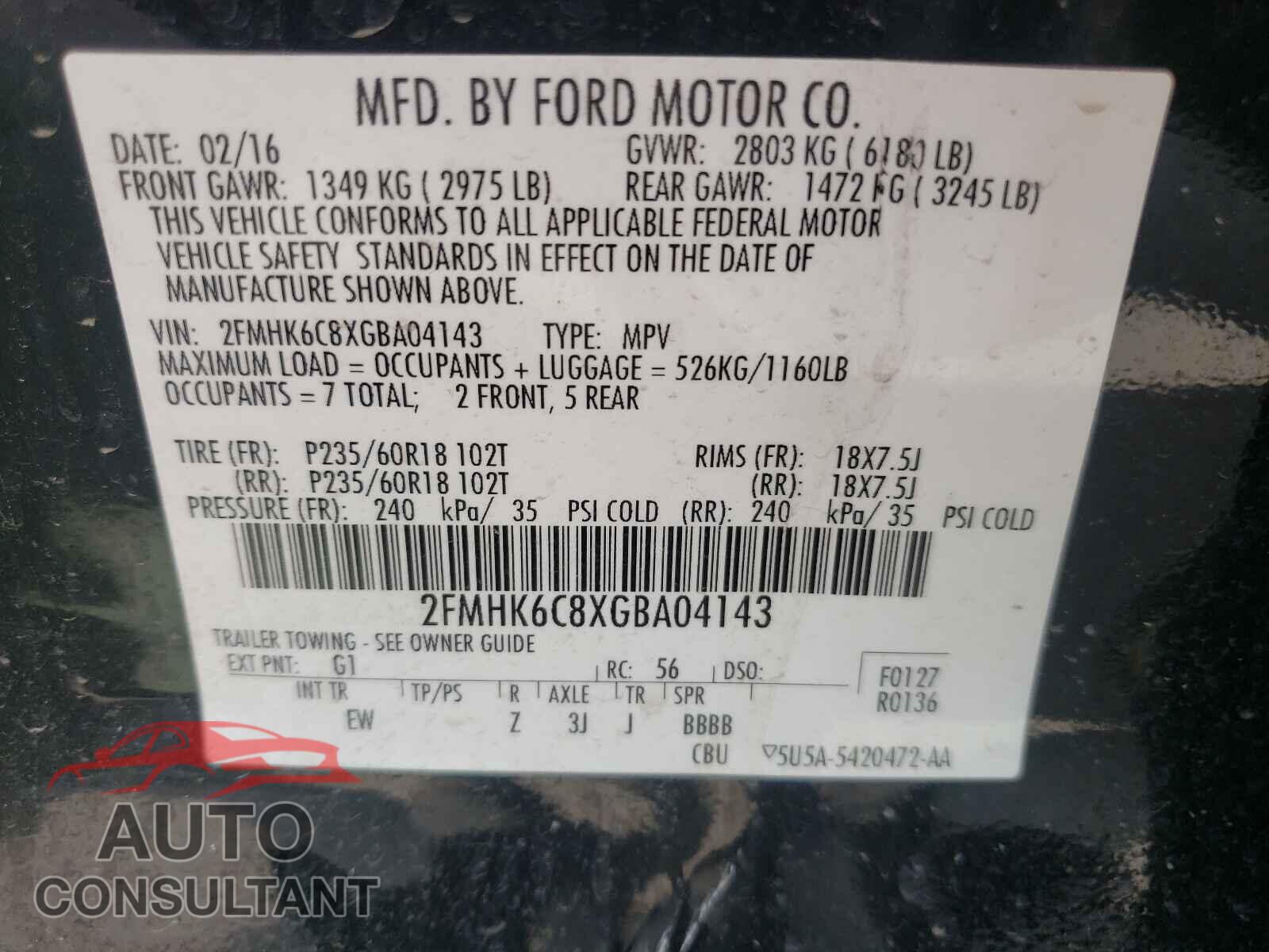 FORD FLEX 2016 - 2FMHK6C8XGBA04143