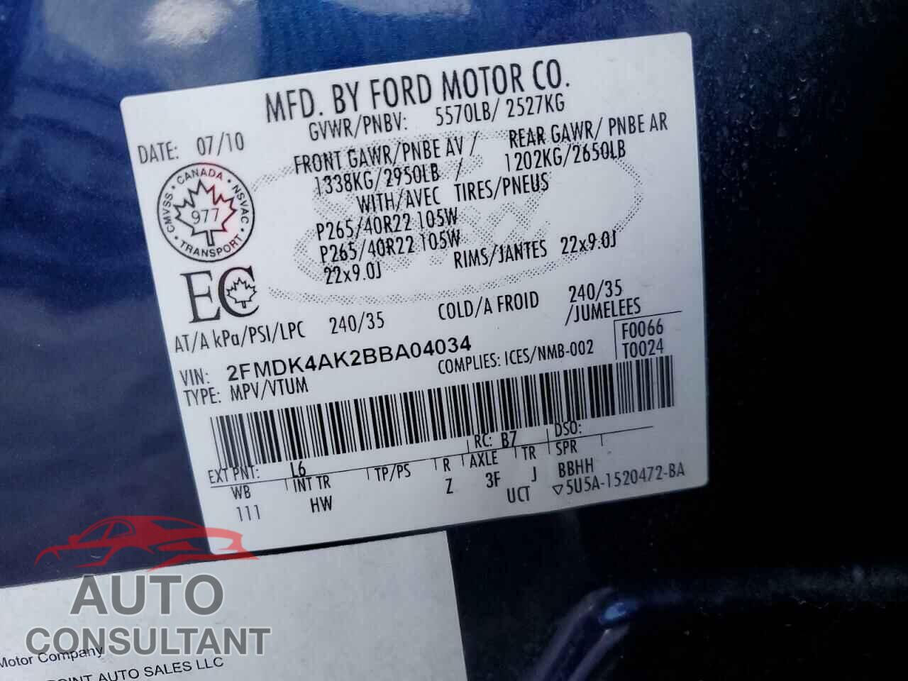 FORD EDGE 2011 - 2FMDK4AK2BBA04034