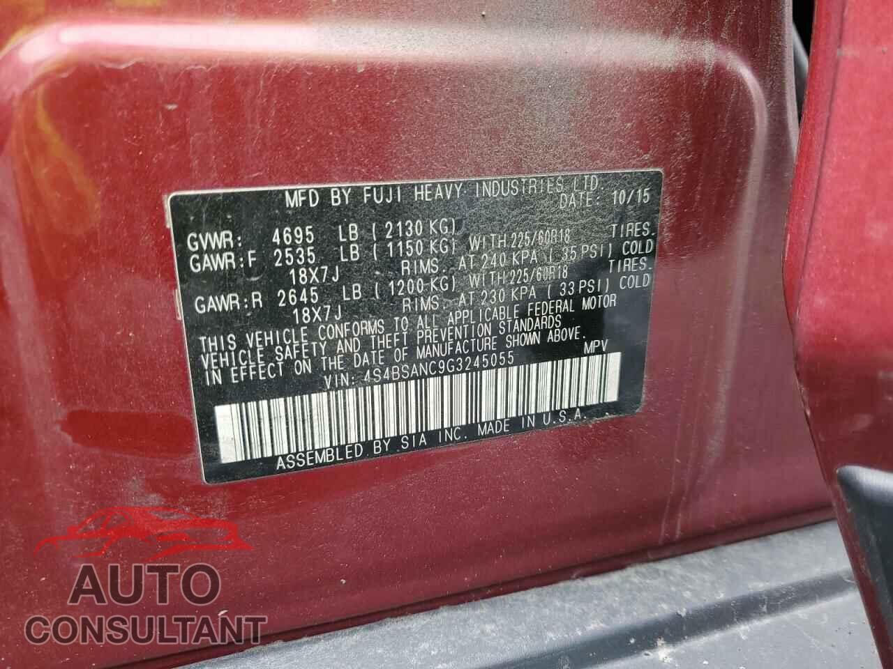 SUBARU OUTBACK 2016 - 4S4BSANC9G3245055