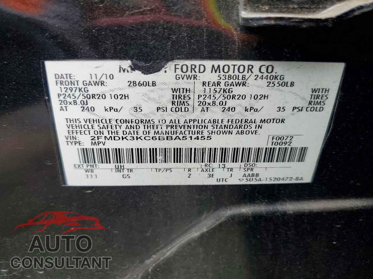 FORD EDGE 2011 - 2FMDK3KC6BBA51455