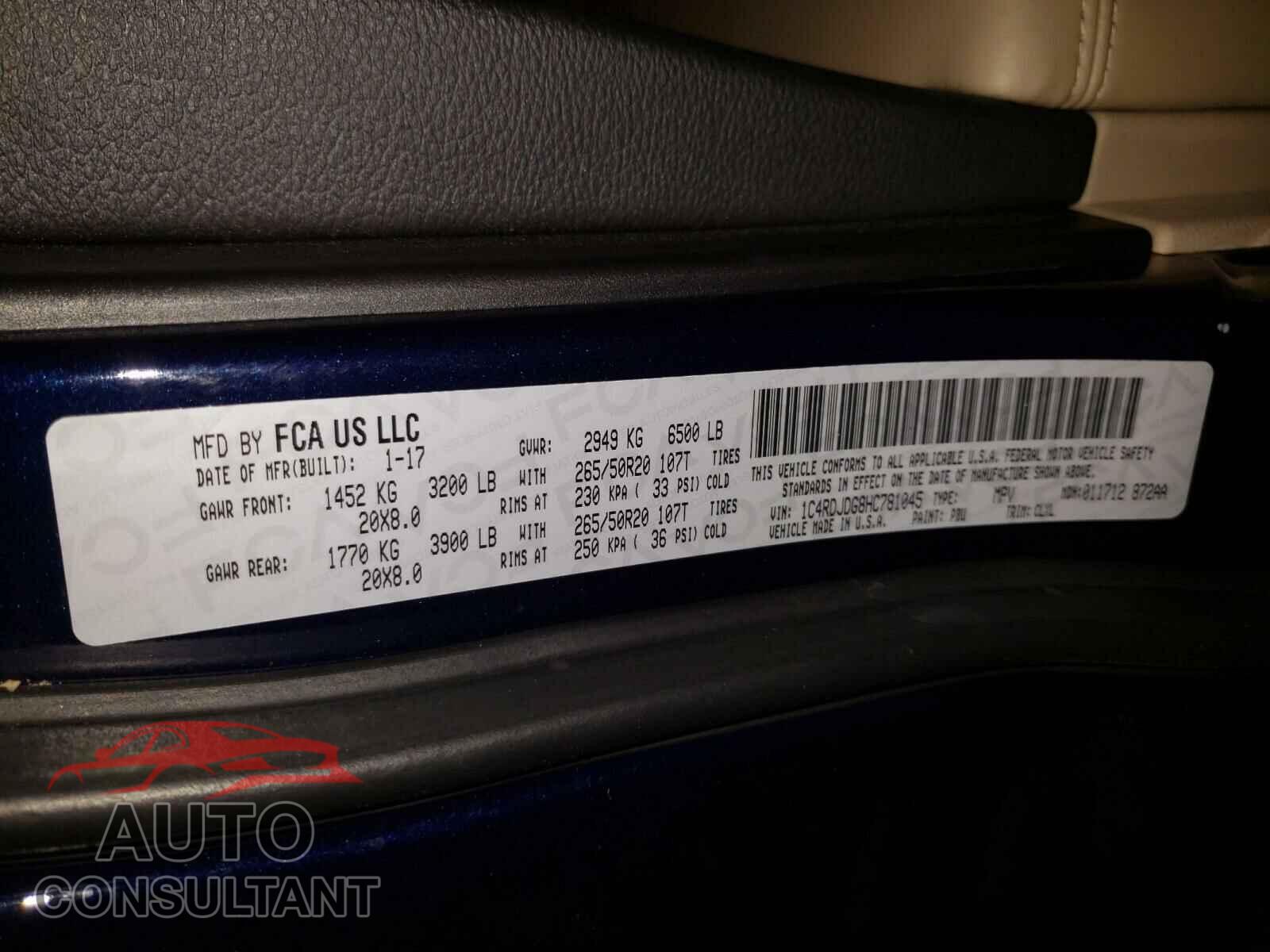 DODGE DURANGO 2017 - 1C4RDJDG8HC781045