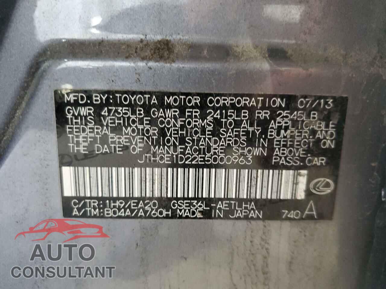 LEXUS IS 2014 - JTHCE1D22E5000963