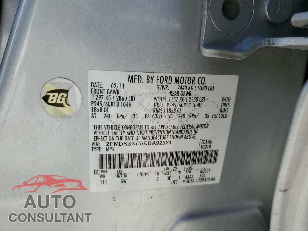 FORD EDGE 2011 - 2FMDK3KC5BBA92921