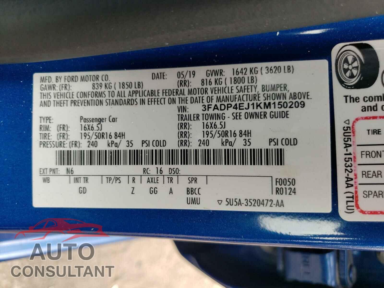 FORD FIESTA 2019 - 3FADP4EJ1KM150209