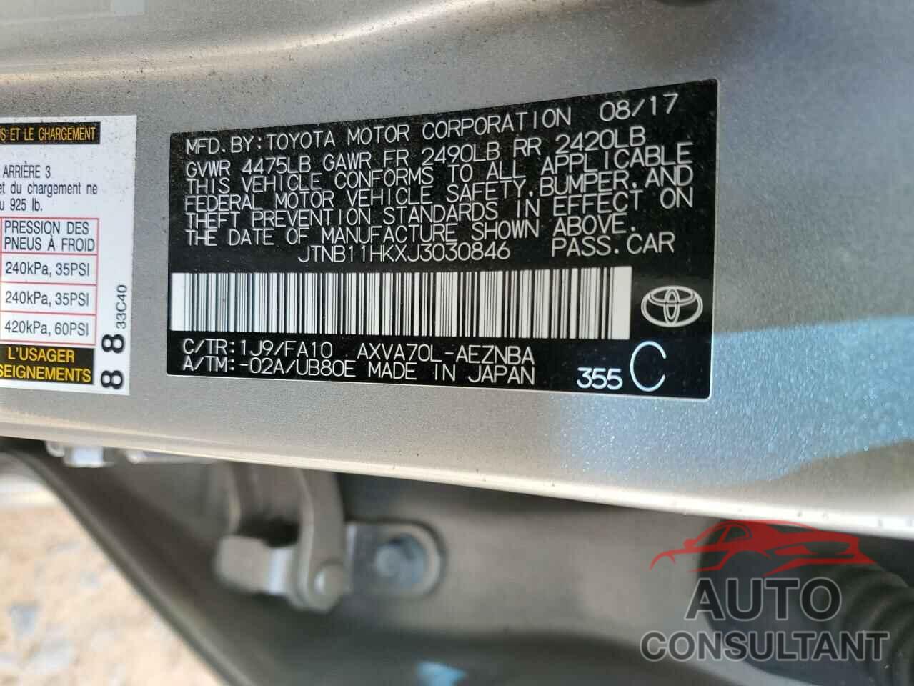 TOYOTA CAMRY 2018 - JTNB11HKXJ3030846