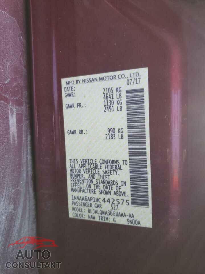 NISSAN MAXIMA 2017 - 1N4AA6AP1HC442575