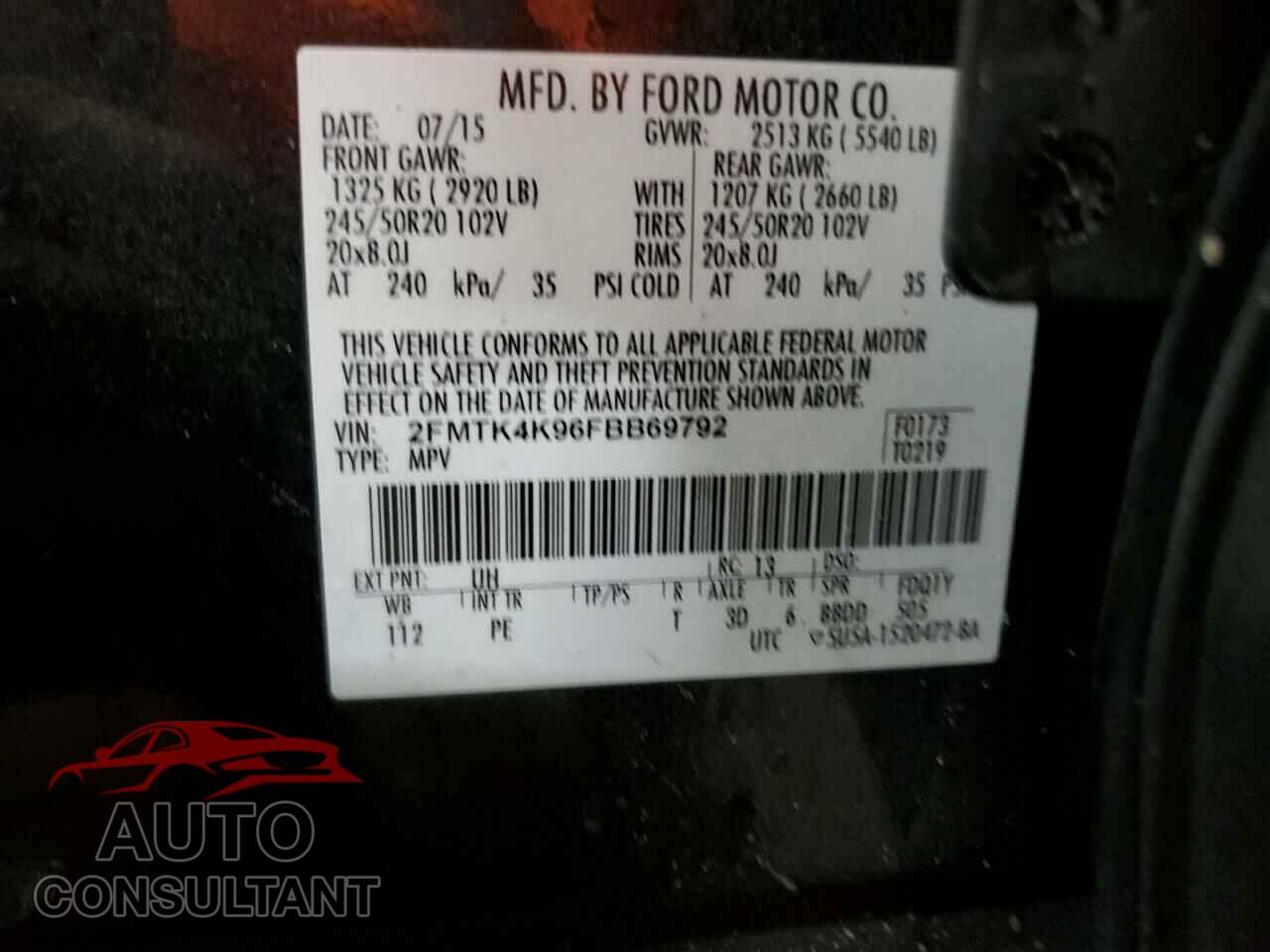 FORD EDGE 2015 - 2FMTK4K96FBB69792
