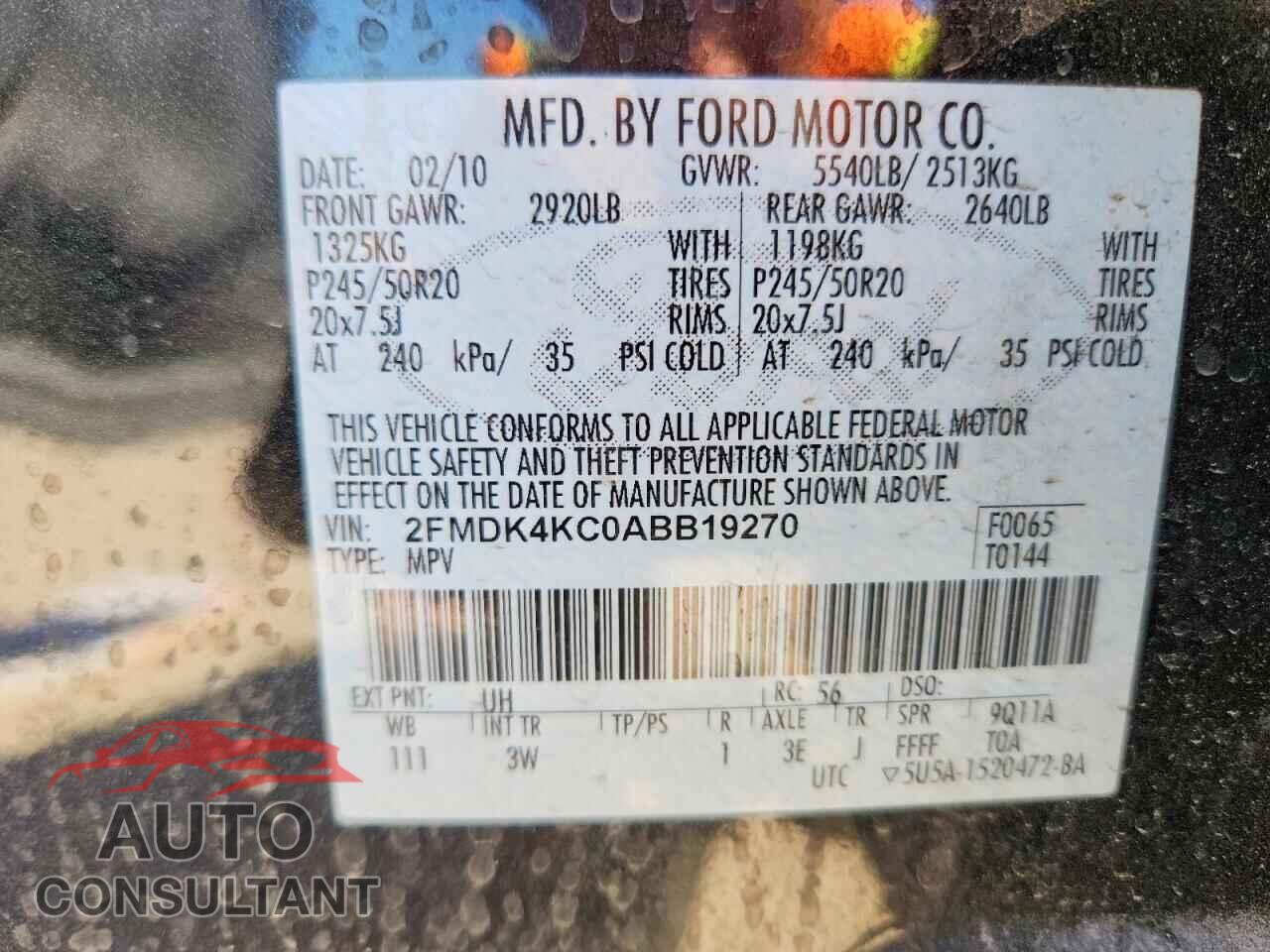 FORD EDGE 2010 - 2FMDK4KC0ABB19270