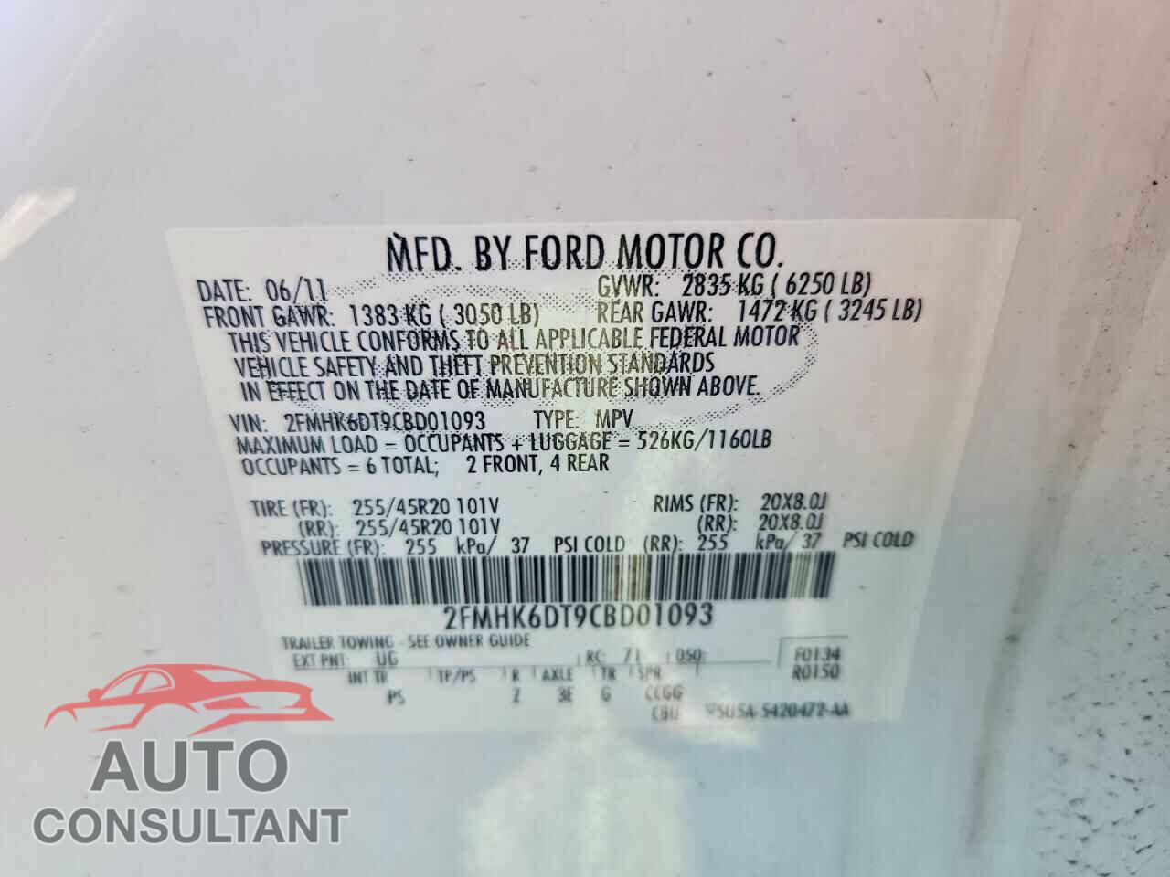 FORD FLEX 2012 - 2FMHK6DT9CBD01093