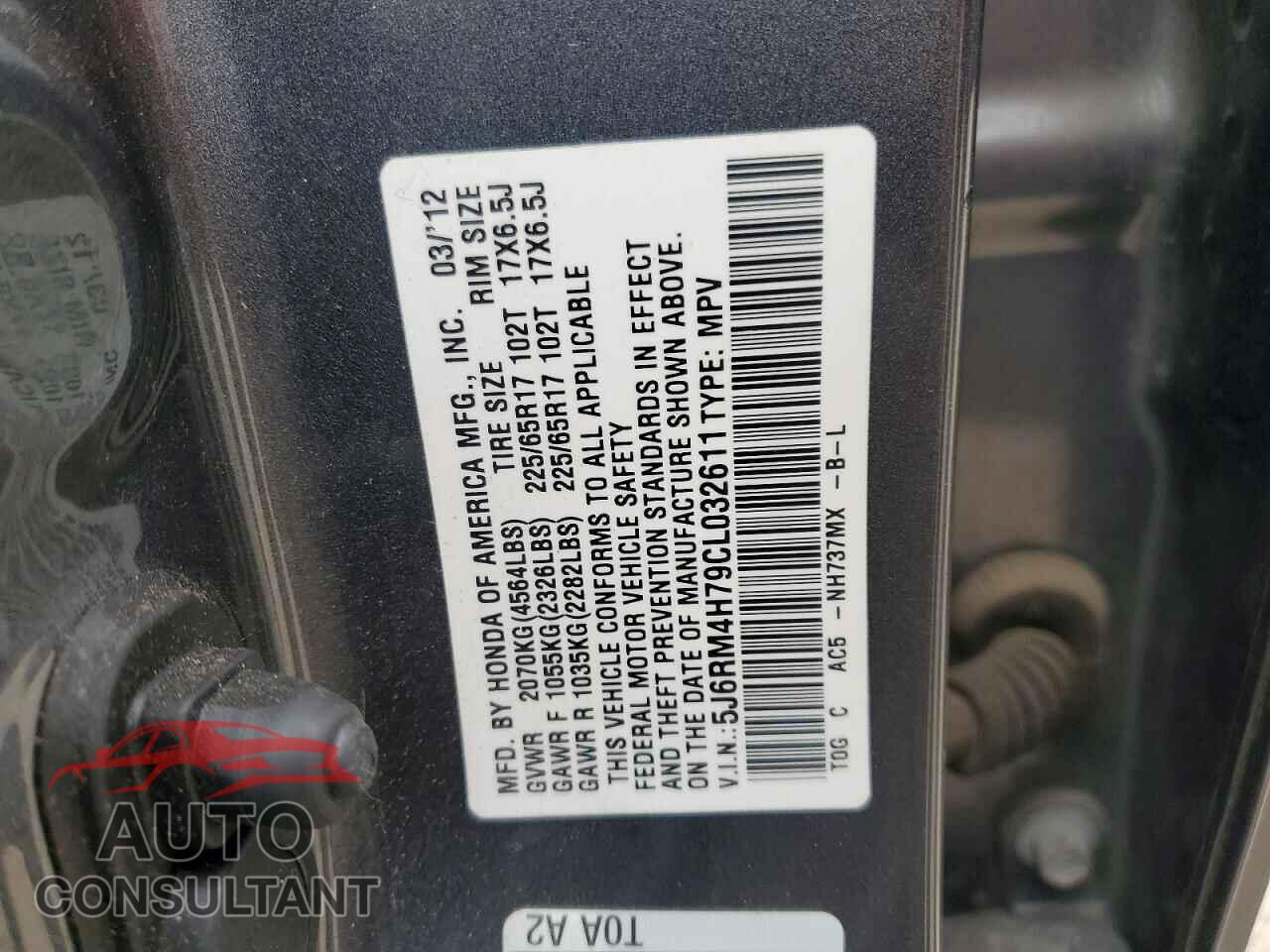 HONDA CRV 2012 - 5J6RM4H79CL032611