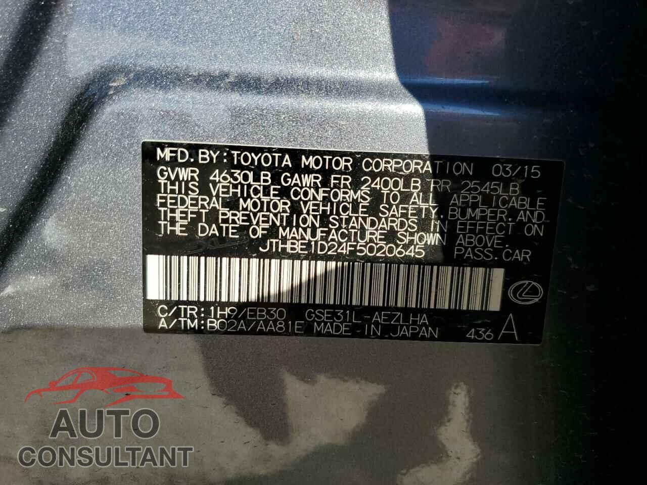 LEXUS IS 2015 - JTHBE1D24F5020645