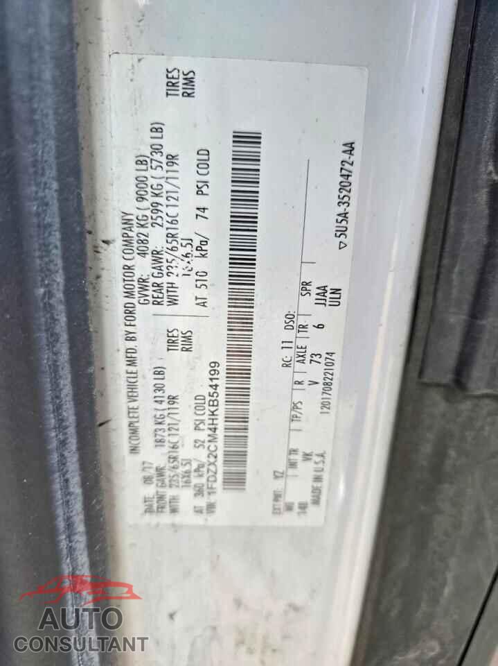 FORD TRANSIT 2017 - 1FDZX2CM4HKB54199