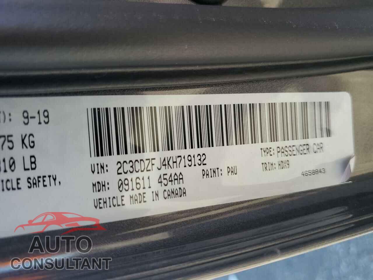 DODGE CHALLENGER 2019 - 2C3CDZFJ4KH719132