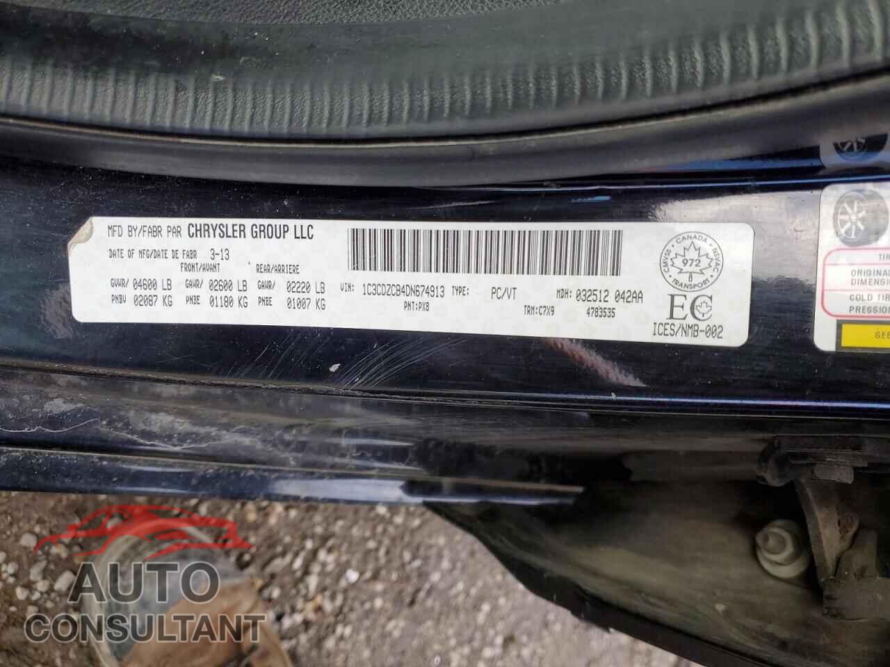 DODGE AVENGER 2013 - 1C3CDZCB4DN674913