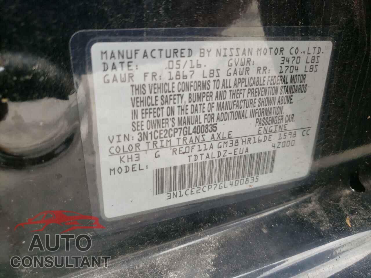 NISSAN VERSA 2016 - 3N1CE2CP7GL400835
