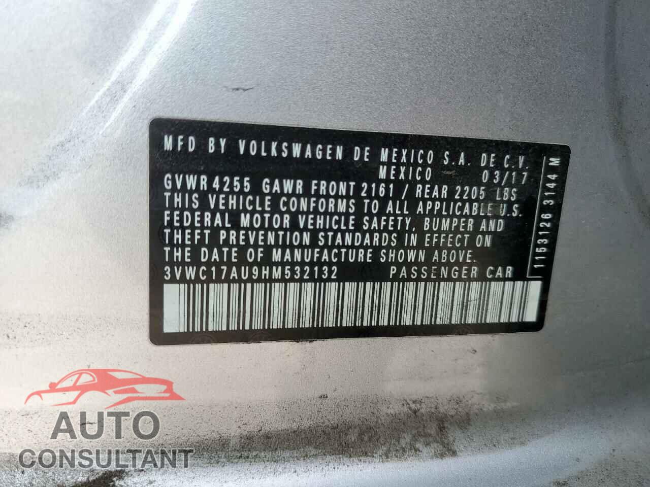 VOLKSWAGEN GOLF 2017 - 3VWC17AU9HM532132