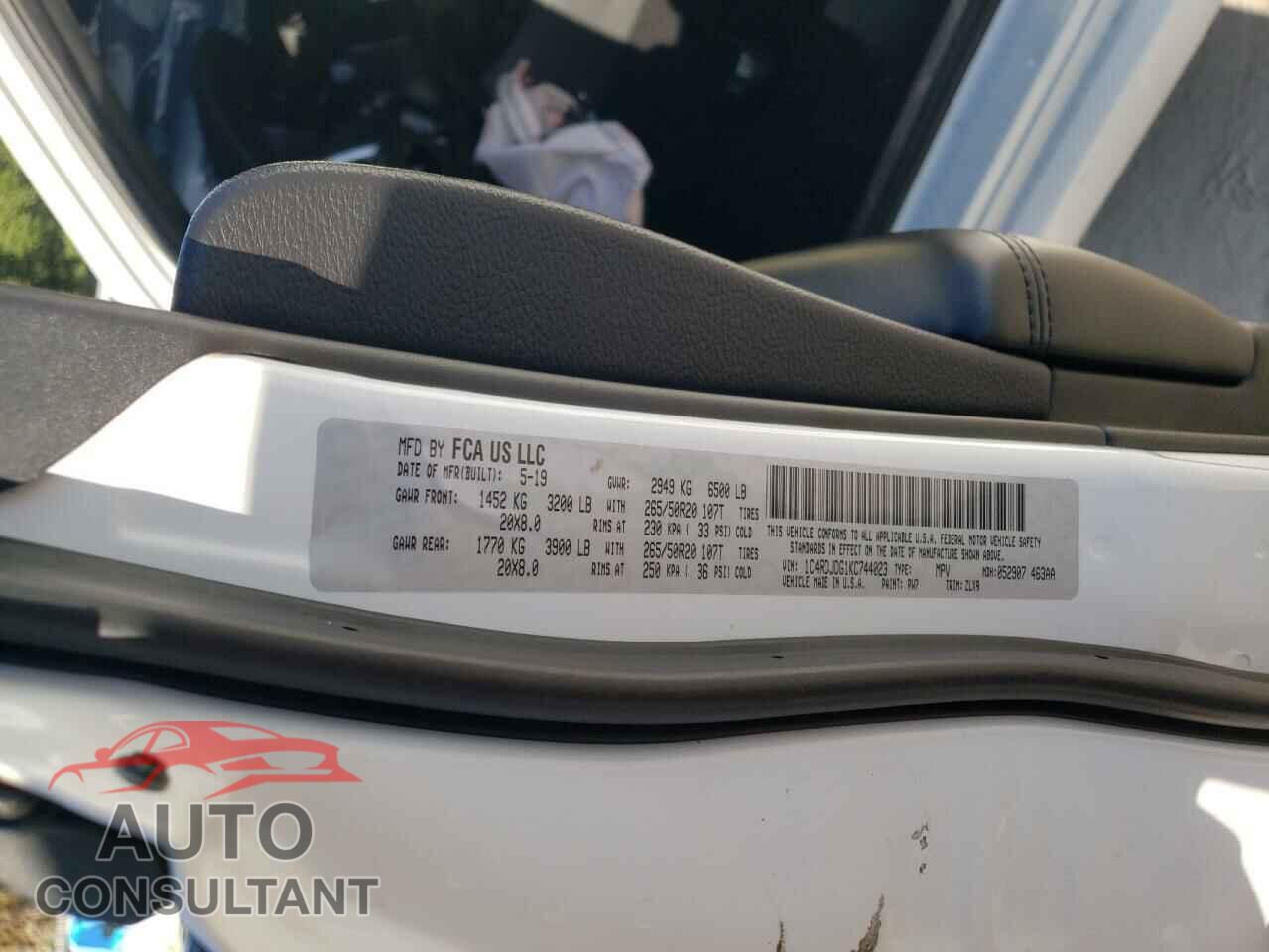 DODGE DURANGO 2019 - 1C4RDJDG1KC744023