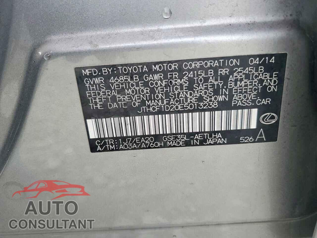 LEXUS IS 2014 - JTHCF1D20E5013238