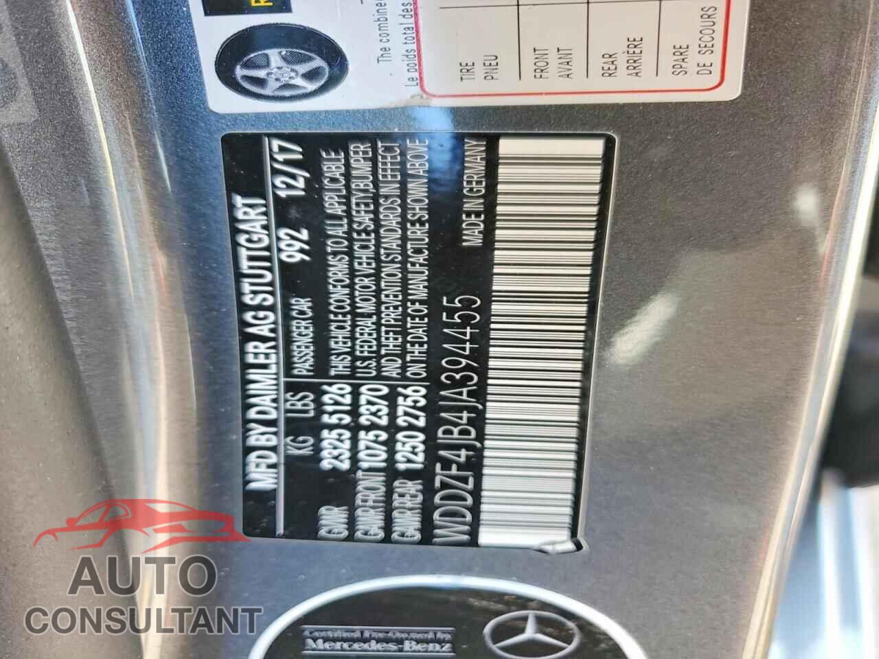MERCEDES-BENZ E-CLASS 2018 - WDDZF4JB4JA394455