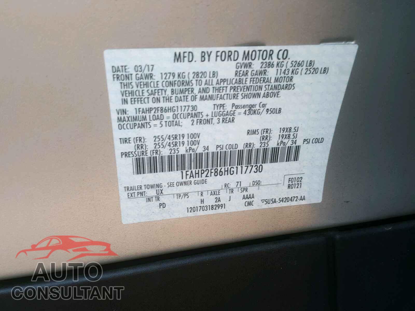 FORD TAURUS 2017 - 1FAHP2F86HG117730