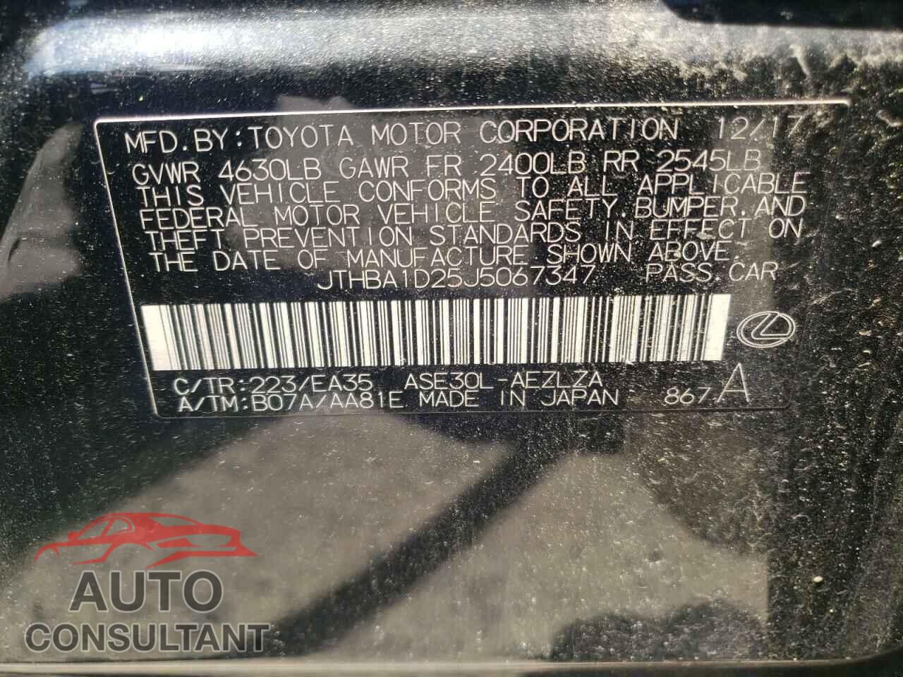 LEXUS IS 2018 - JTHBA1D25J5067347