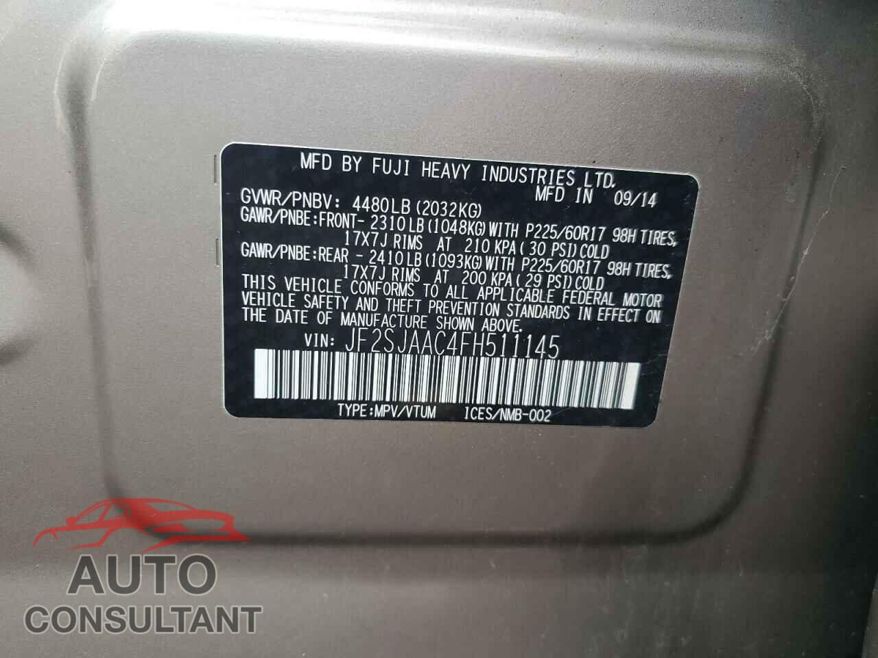 SUBARU FORESTER 2015 - JF2SJAAC4FH511145