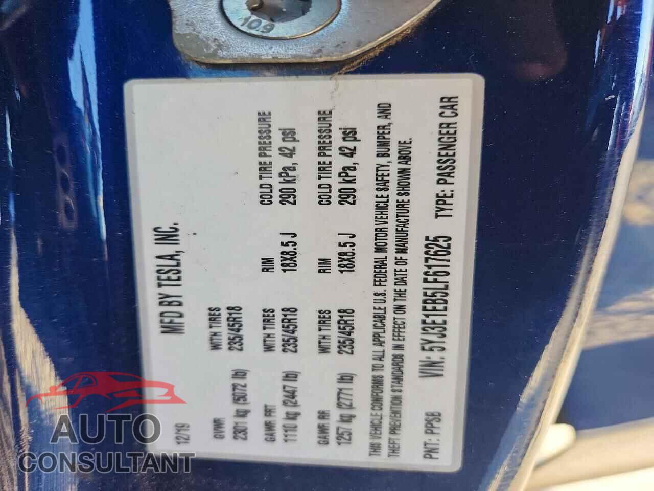 TESLA MODEL 3 2020 - 5YJ3E1EB5LF617625