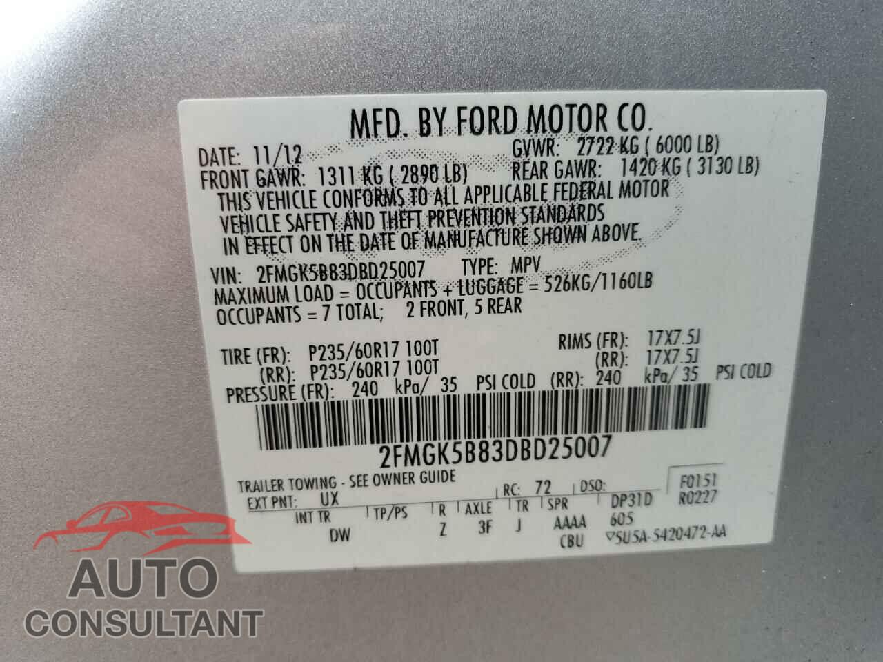 FORD FLEX 2013 - 2FMGK5B83DBD25007