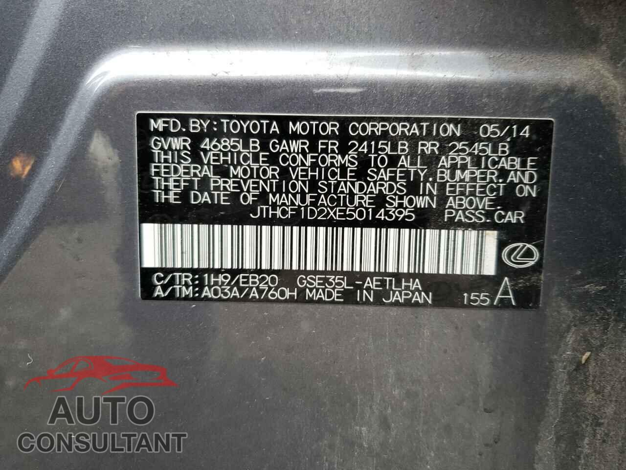 LEXUS IS 2014 - JTHCF1D2XE5014395