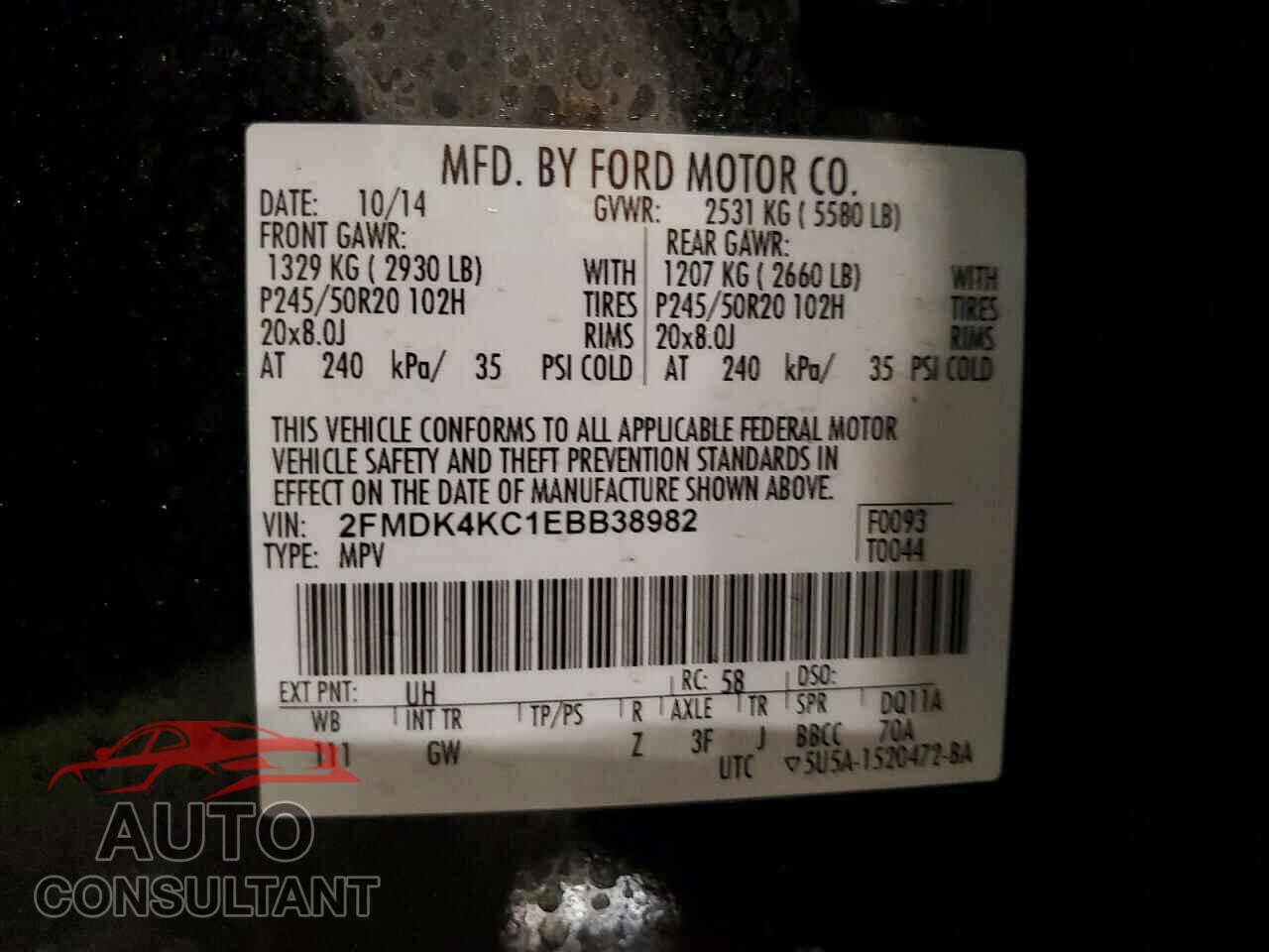 FORD EDGE 2014 - 2FMDK4KC1EBB38982