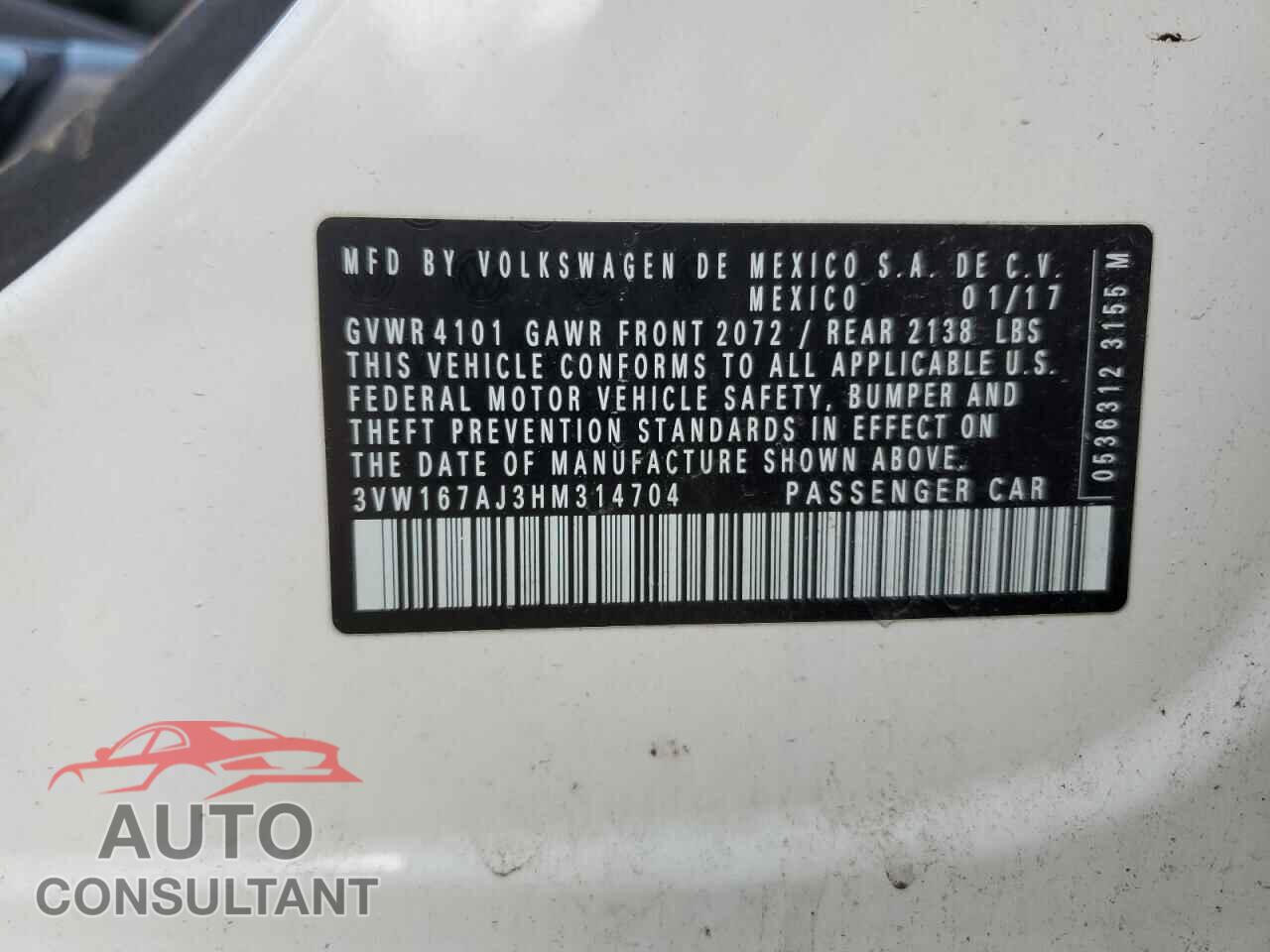 VOLKSWAGEN JETTA 2017 - 3VW167AJ3HM314704