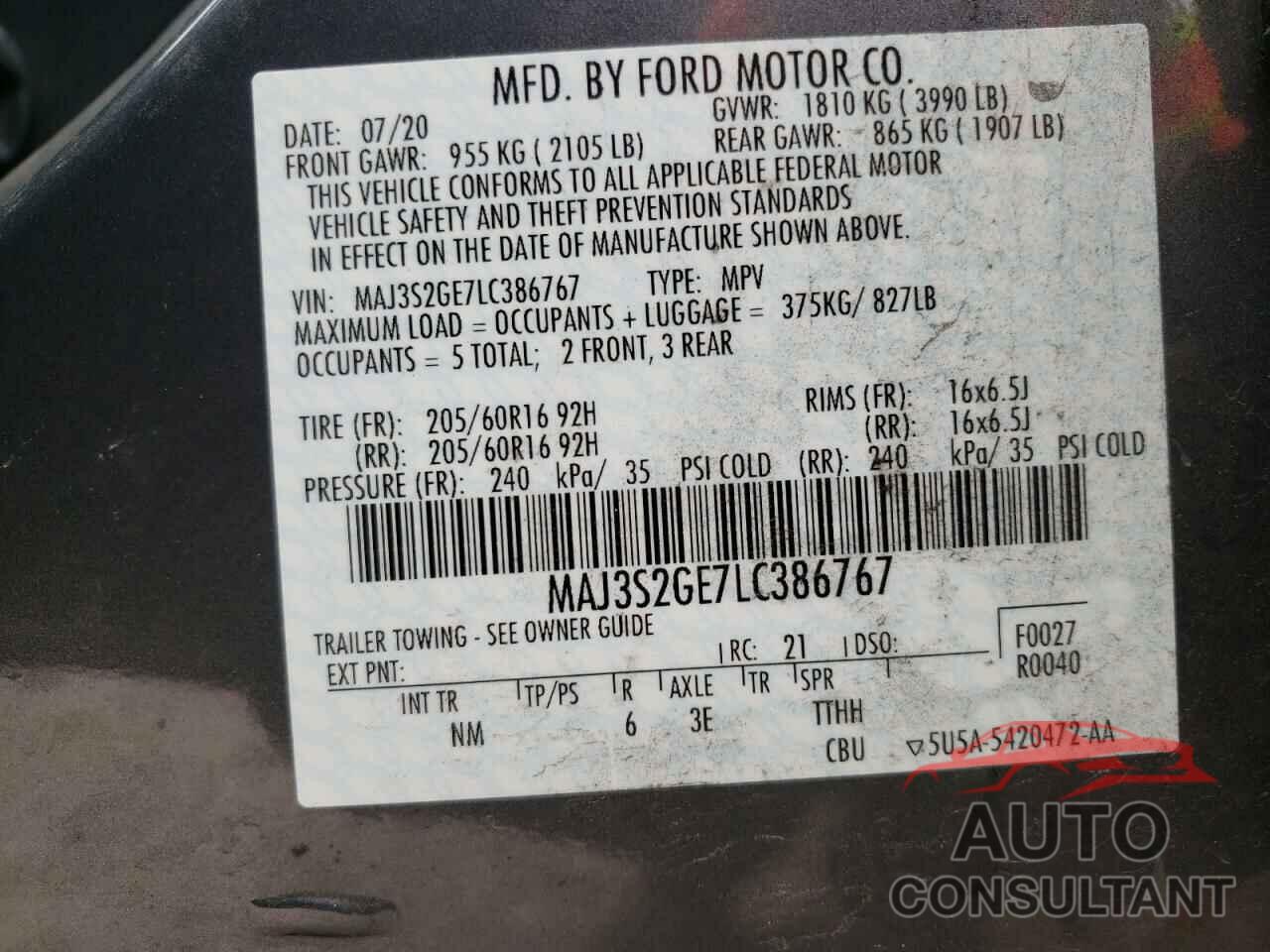 FORD ALL OTHER 2020 - MAJ3S2GE7LC386767